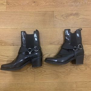 shiny leather boots with 2.5” heal
